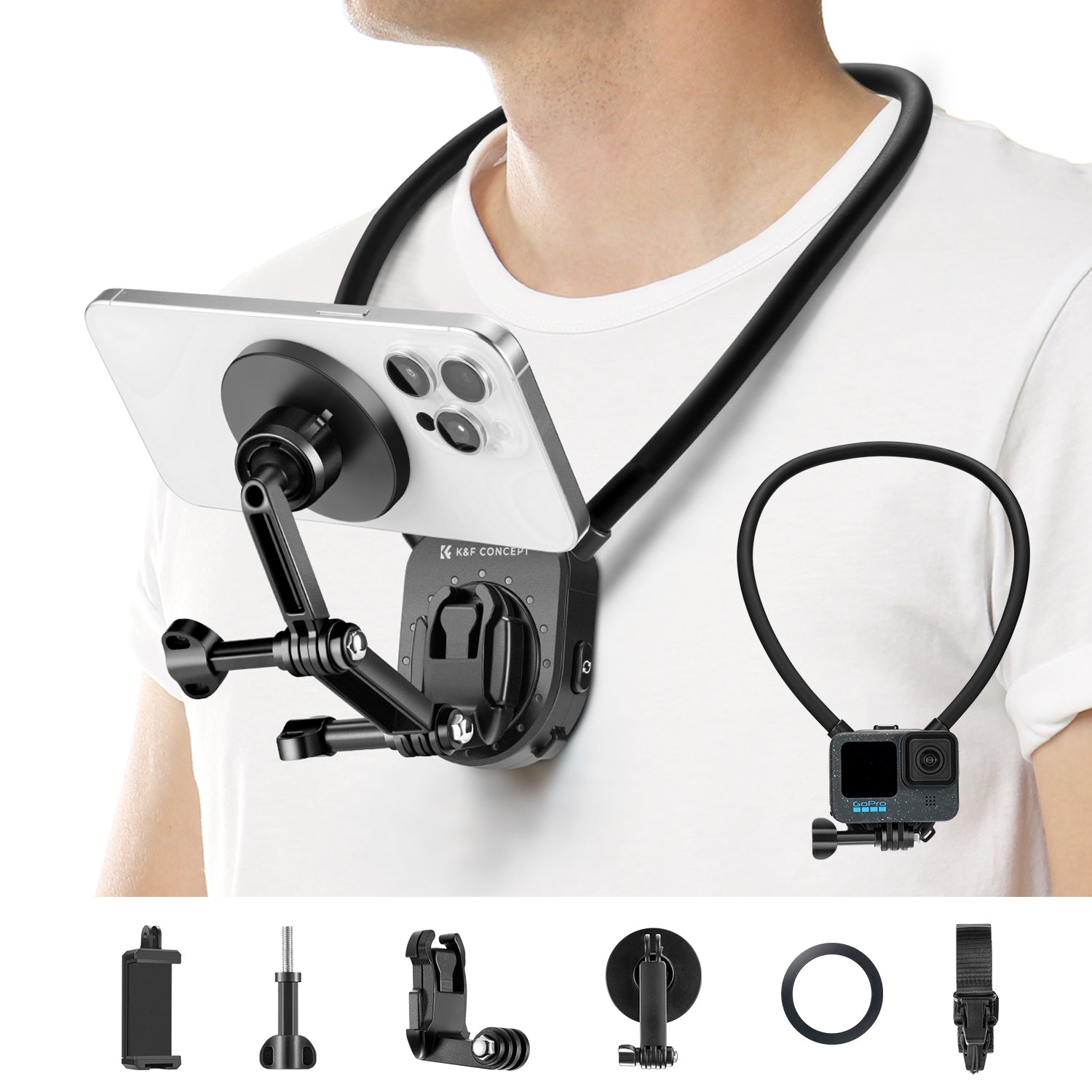 Magnetic Neck Phone Mount for Recording, Hands-Free POV/Vlog Video Filming, Magnetic Phone Chest Mount for GoPro / DJI Action / Insta360, Neck Holder Magnetic Neck Phone Mount for Recording, Hands-Free POV/Vlog Video Filming, Magnetic Phone Chest Mount for GoPro / DJI Action / Insta360, Neck Holder